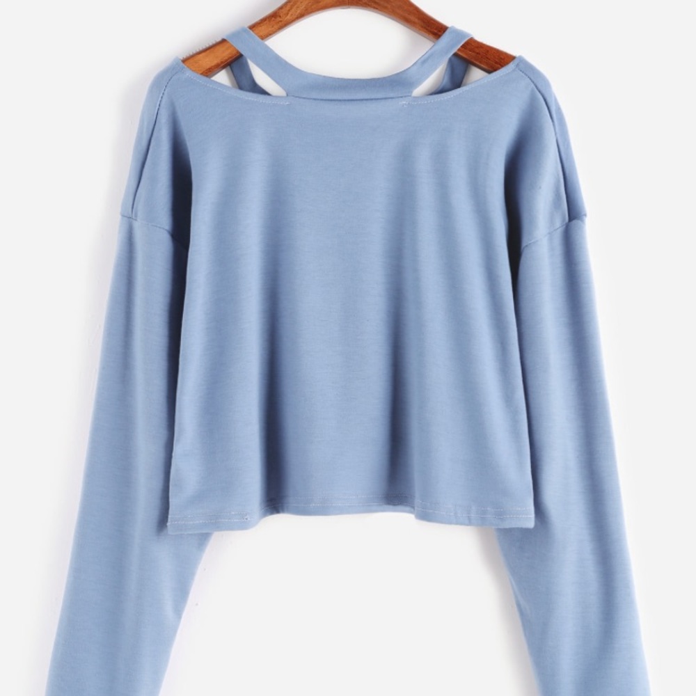 Blue Cut Out Neck T-shirt